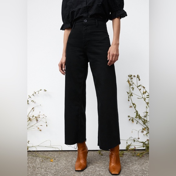 Zara Denim - Zara Wide Leg Rough Hem Sailor Jean in Black Size 10